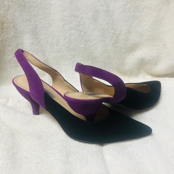 Classique entier shoes sling black mauve sued heel - Picture 2 of 5